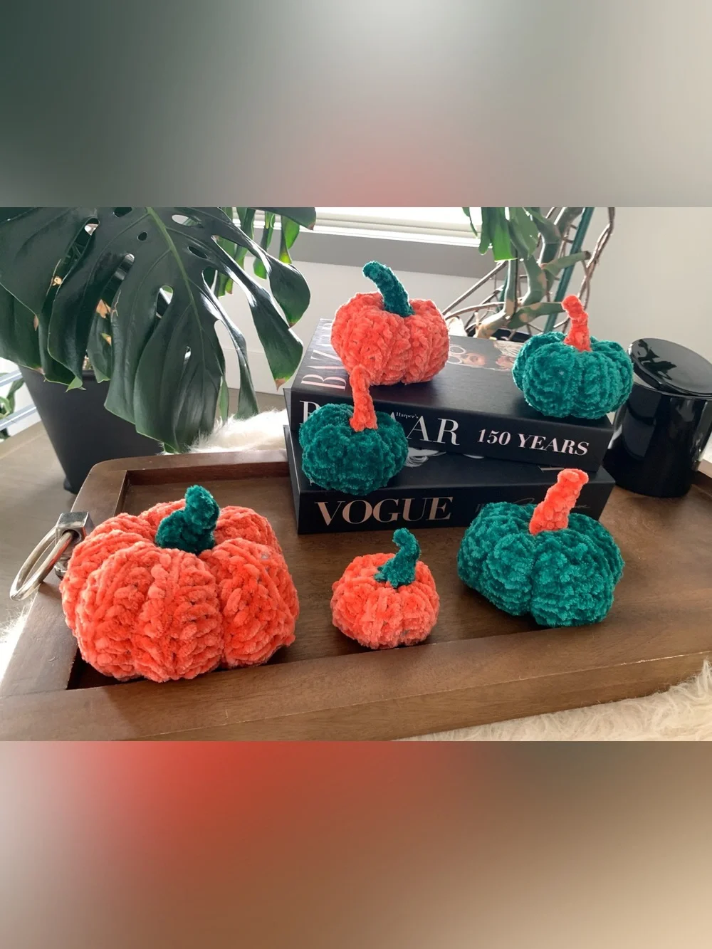 Pumpkin fall decor crochet set of six neon colors